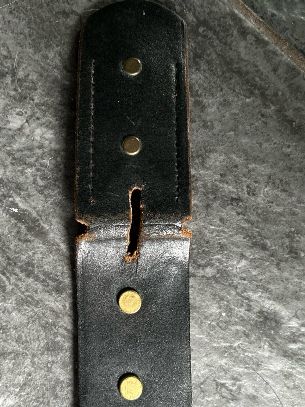Vintage Black Leather Studded Belt with Blue & Clear Gems — No Buckle - Picture 2 of 7